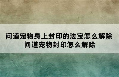 问道宠物身上封印的法宝怎么解除 问道宠物封印怎么解除